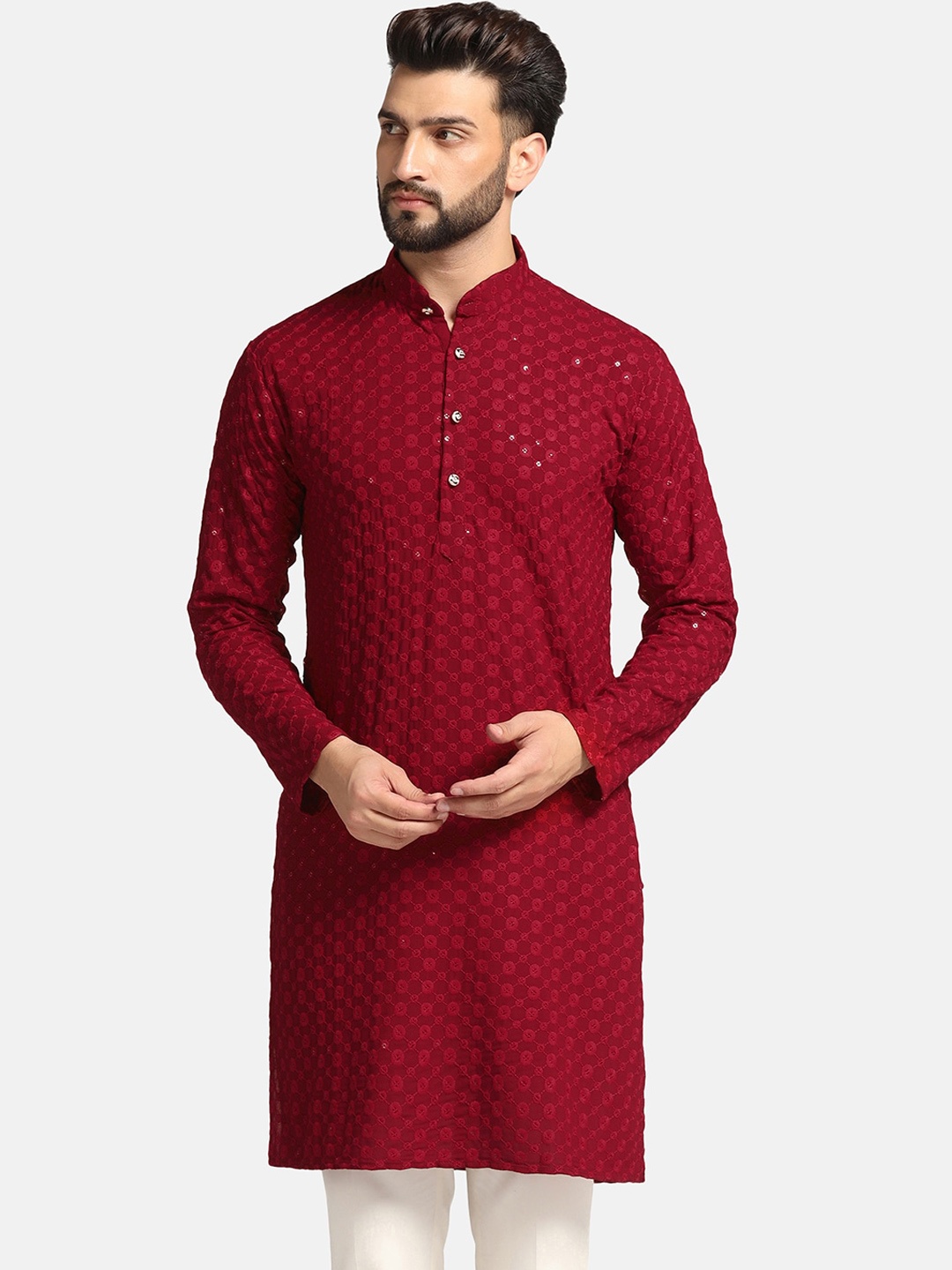 

ahhaaaa Embroidered Sequinned Cotton Kurta, Maroon