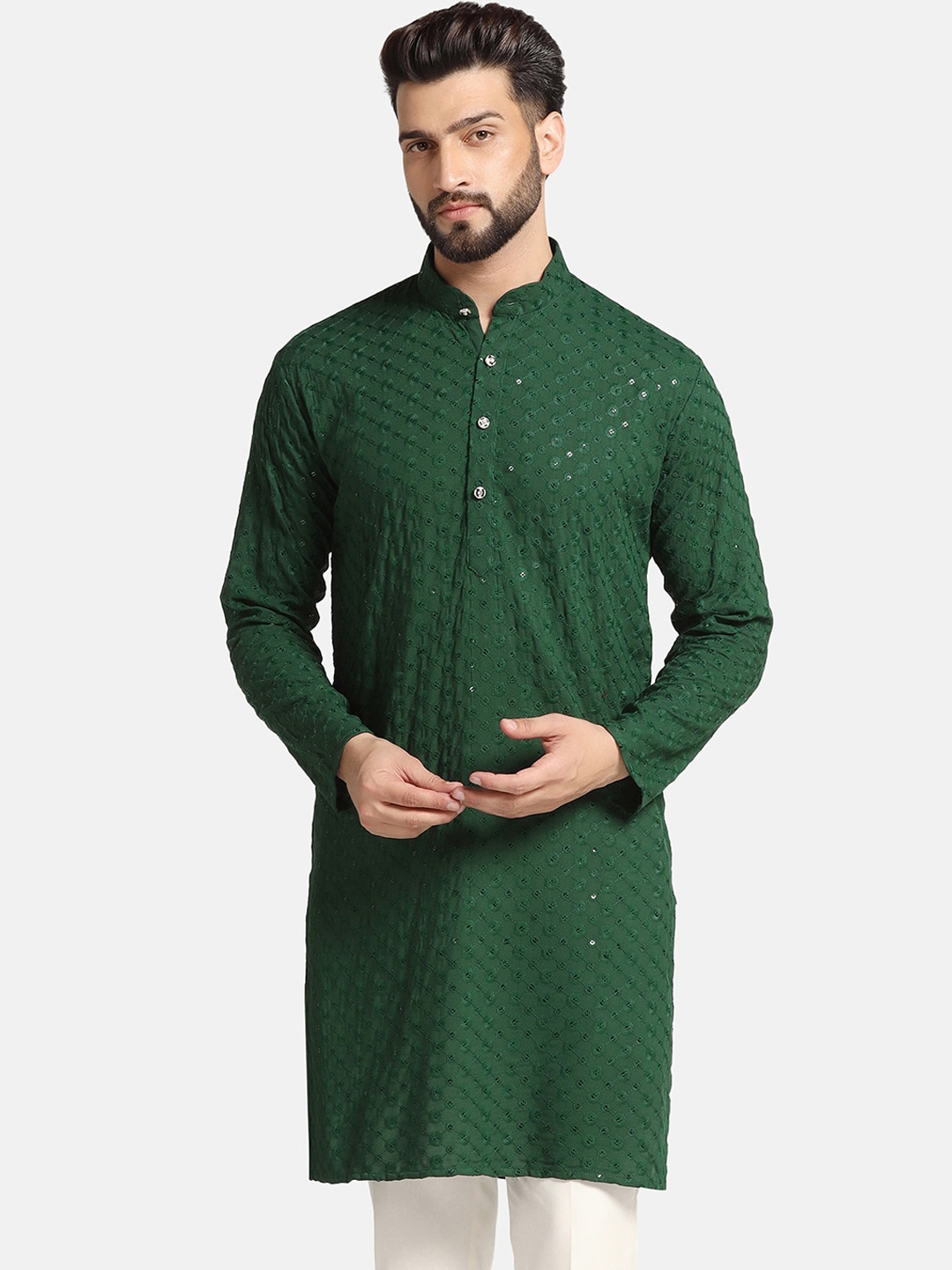 

ahhaaaa Embroidered Sequinned Cotton Kurta, Green