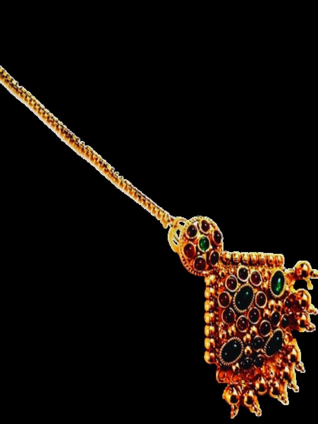 

Runjhun Stones Studded & Beaded Maang Tika, Gold