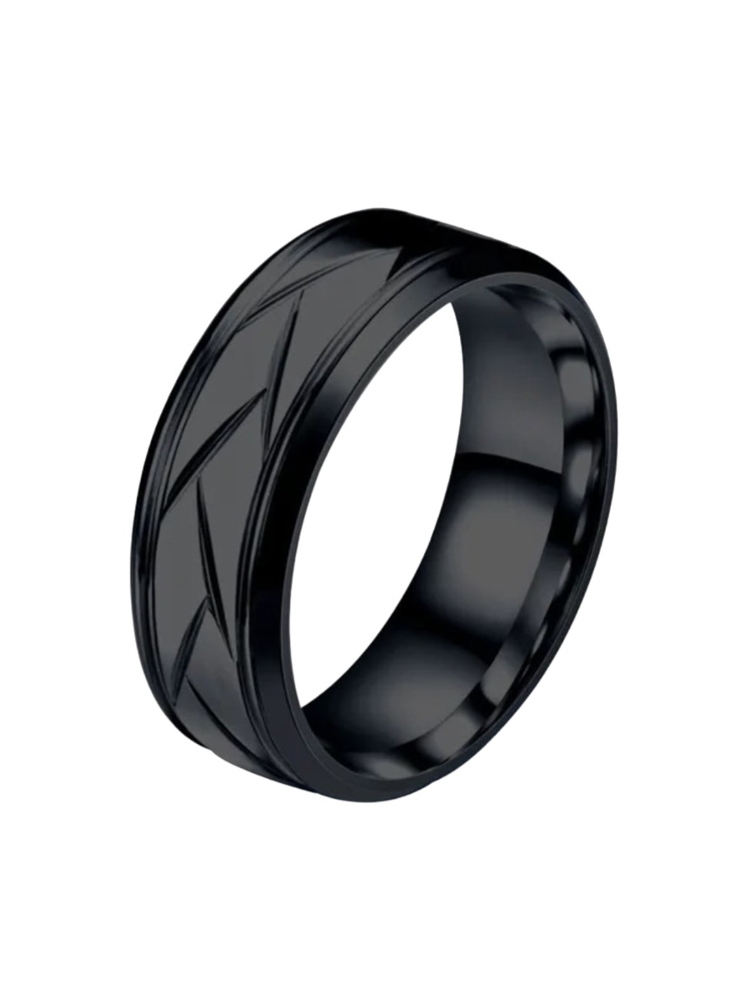 

WROGN Men Zash Carved Band Finger Ring, Black