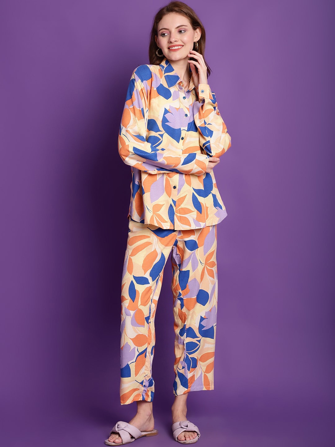 

TAG 7 Floral Printed Shirt With Trousers, Blue