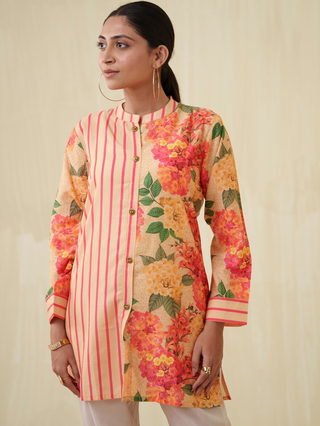 

Sangria Floral Printed Top & Trouser, Orange