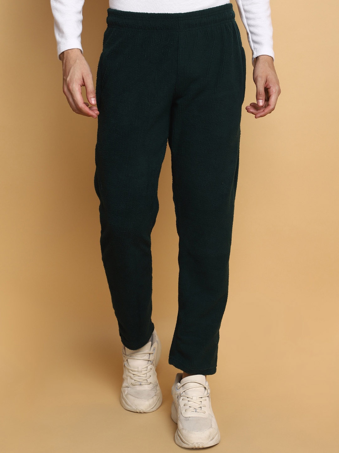 

V-Mart Men Mid-Rise Fleece Straight Track Pants, Green