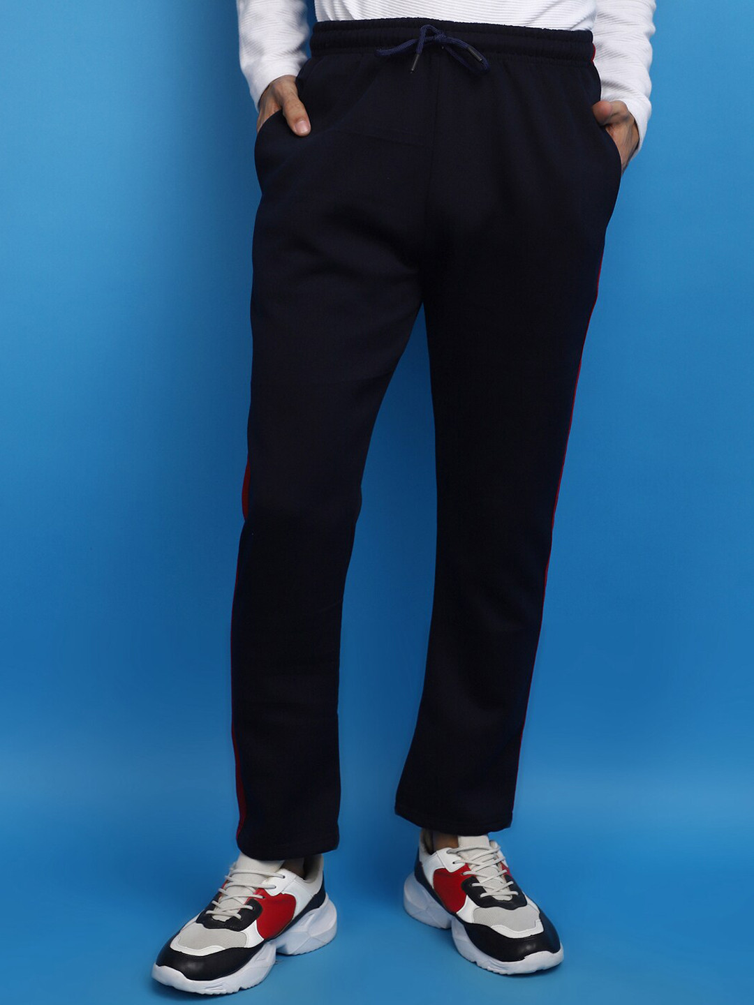 

V-Mart Men Mid Rise Fleece Track Pants, Blue