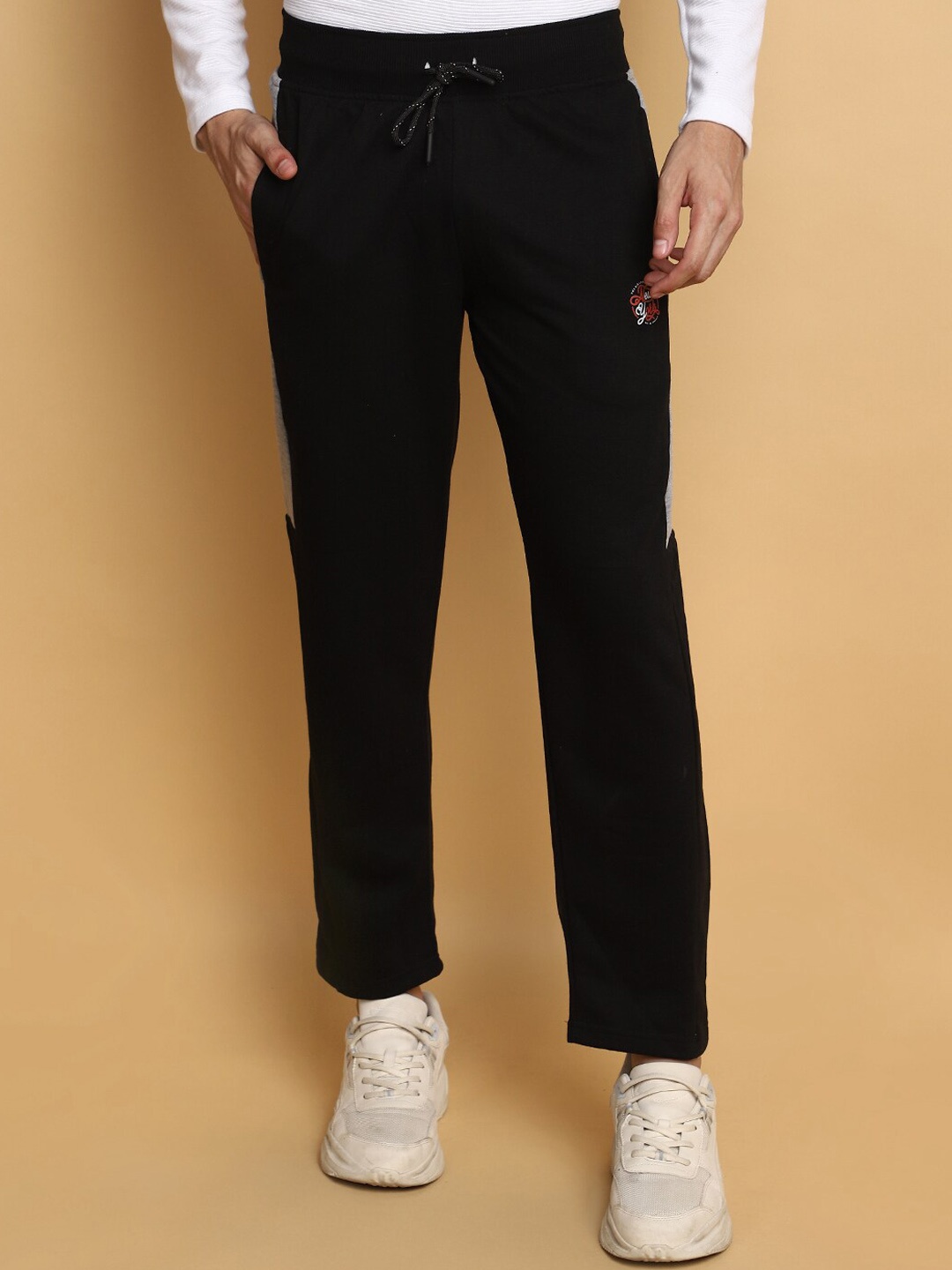 

V-Mart Men Mid-Rise Fleece Straight Track Pants, Black