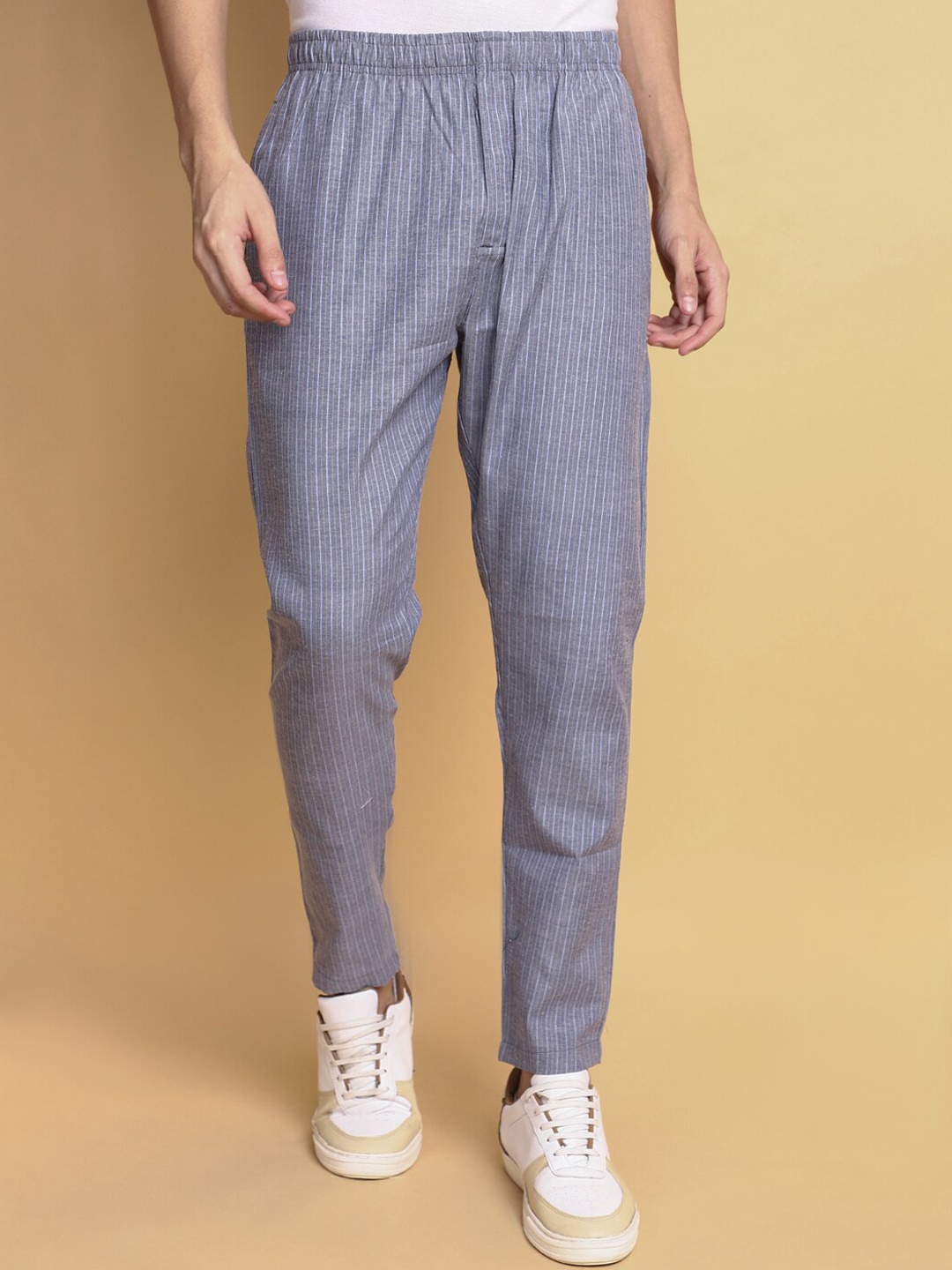 

V-Mart Men Striped Mid-Rise Track Pants, Blue