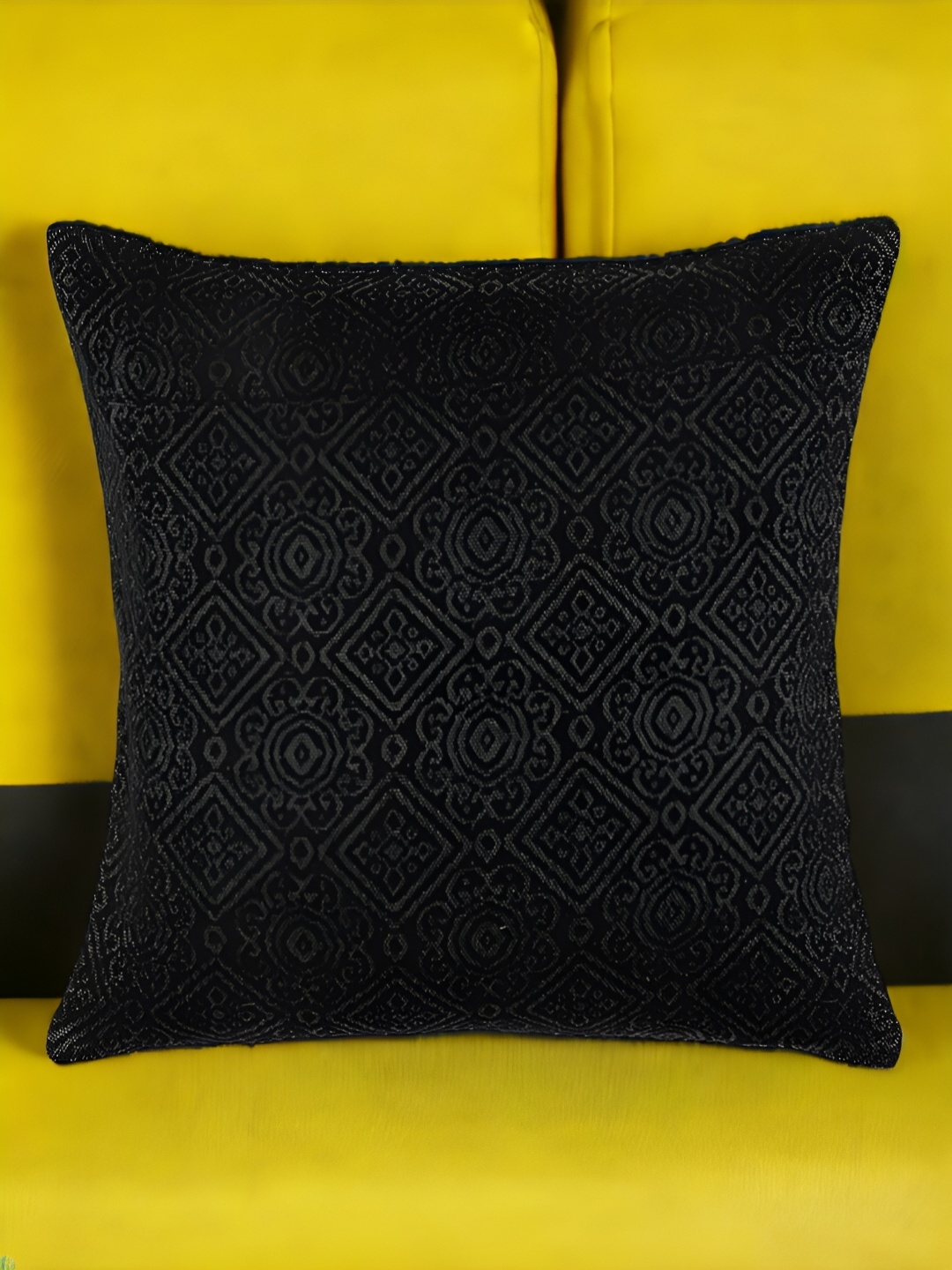 

THE COCOTIER Black Self Design Cotton Square Cushion Cover