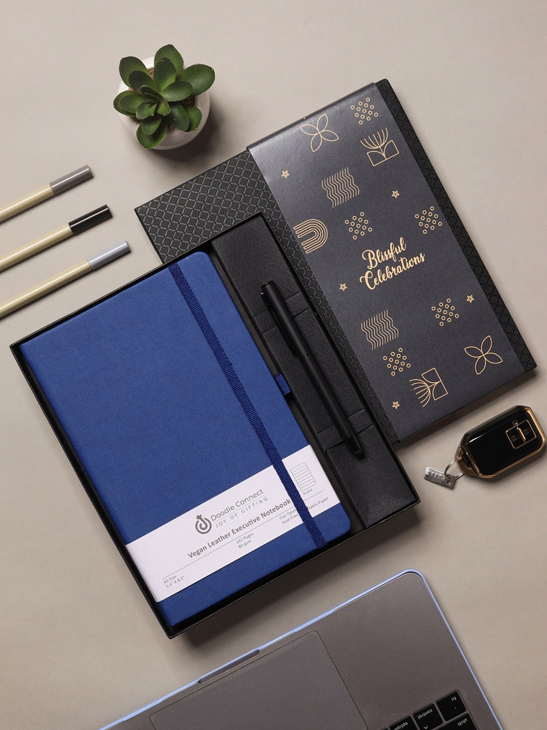 

Doodle A5 Undated Vegan Leather Notebook & Pen, Blue