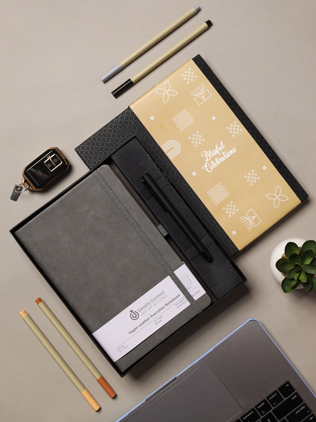 

Doodle Set Of 2 A5 Undated Vegan Leather Notebook & Pen, Grey