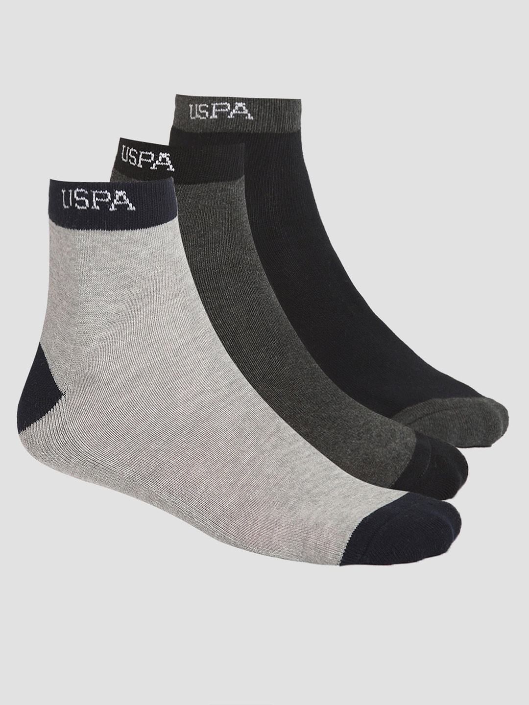 

U.S. Polo Assn. Men Pack Of 3 Ankle Length Terry Finish ES005 Socks, Grey