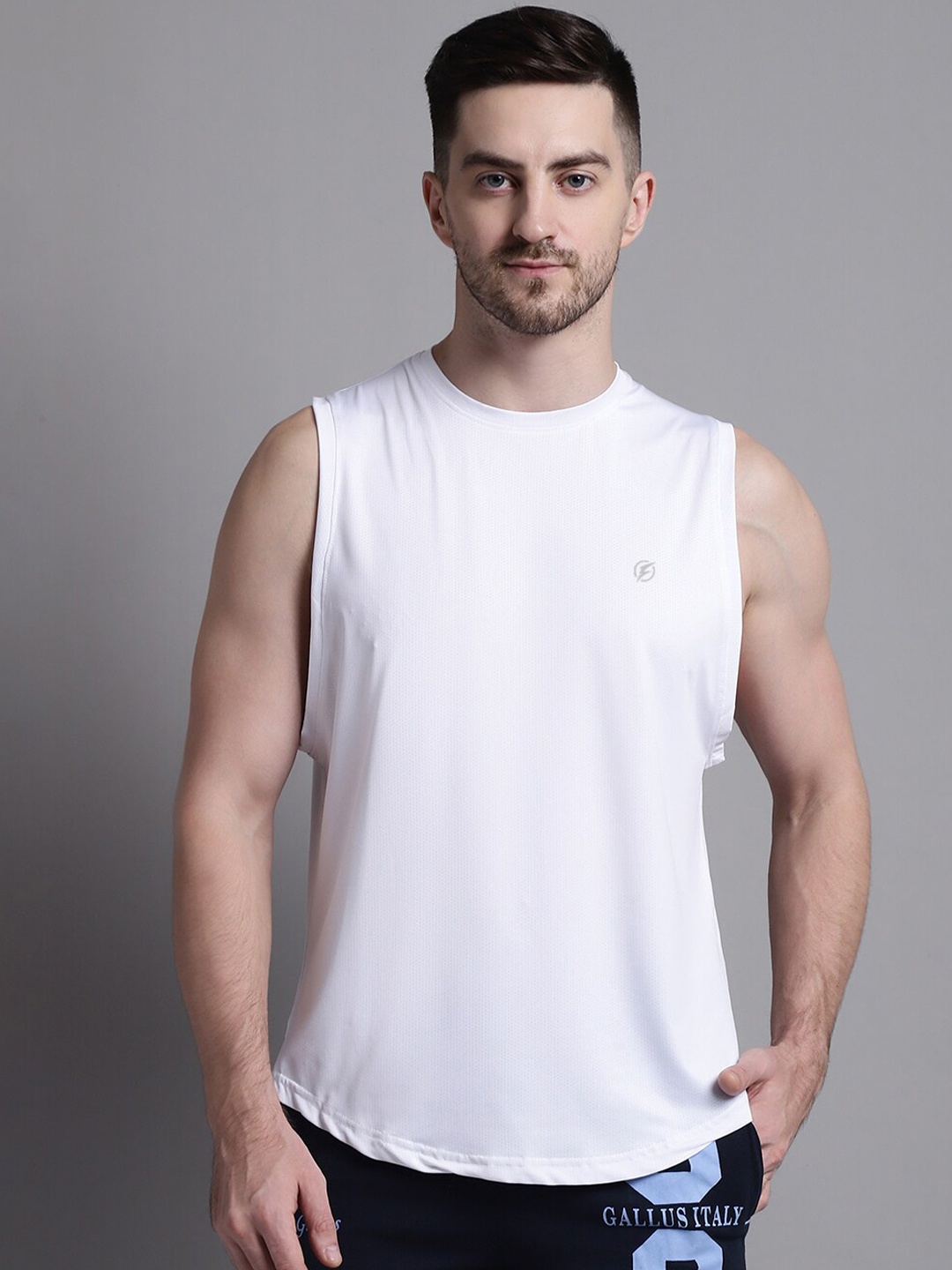 

Friskers Round Neck High Low Gym Vest MD-3678-02-S, White