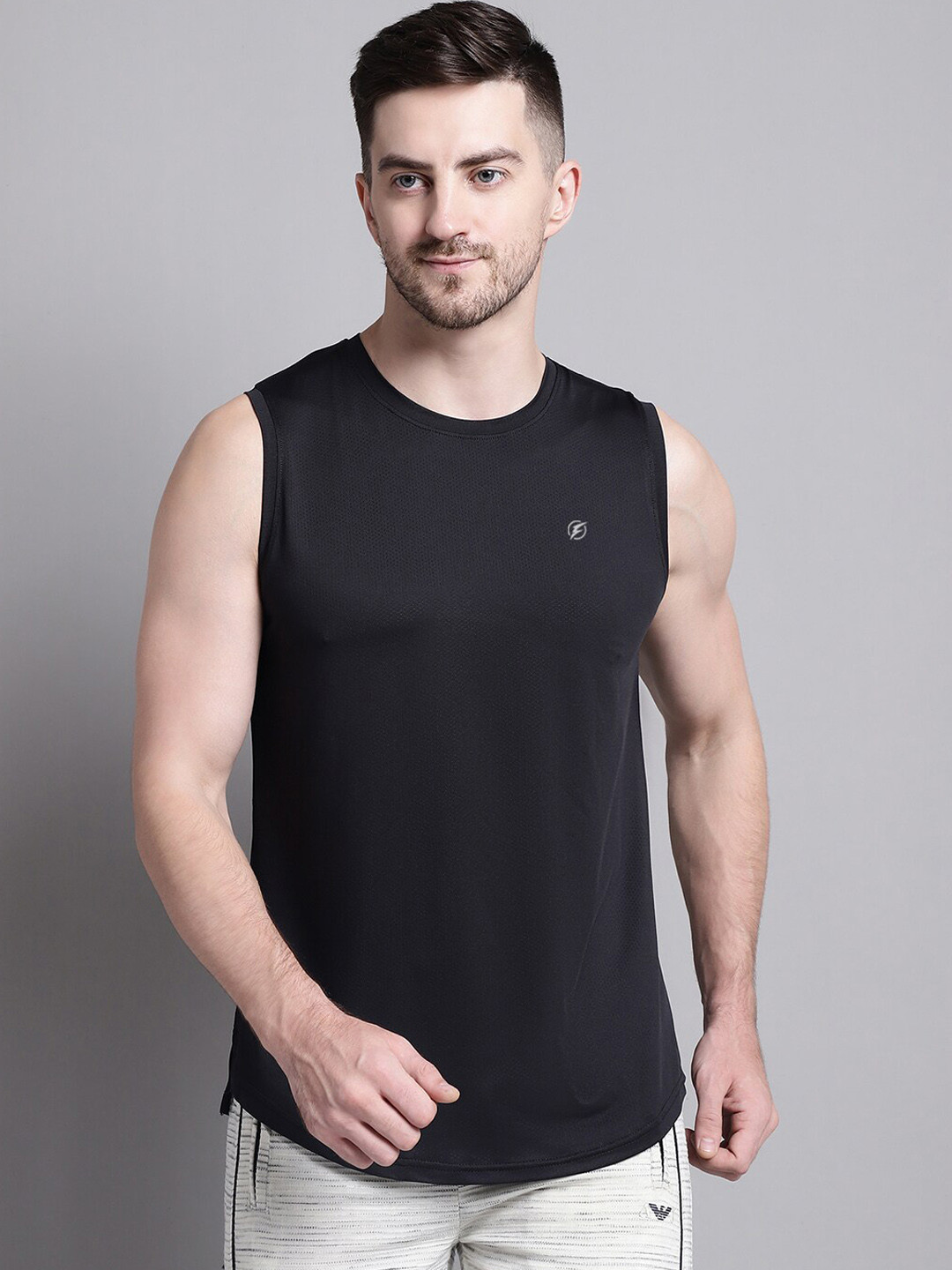 

Friskers Self Design Sleeveless Innerwear Vest MST-3678-01-S, Black