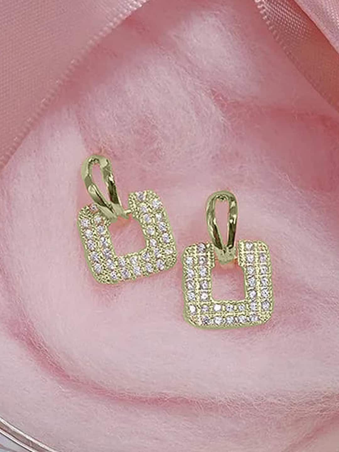 

OOMPH Cubic Zirconia Studded Square Drop Earrings, Gold