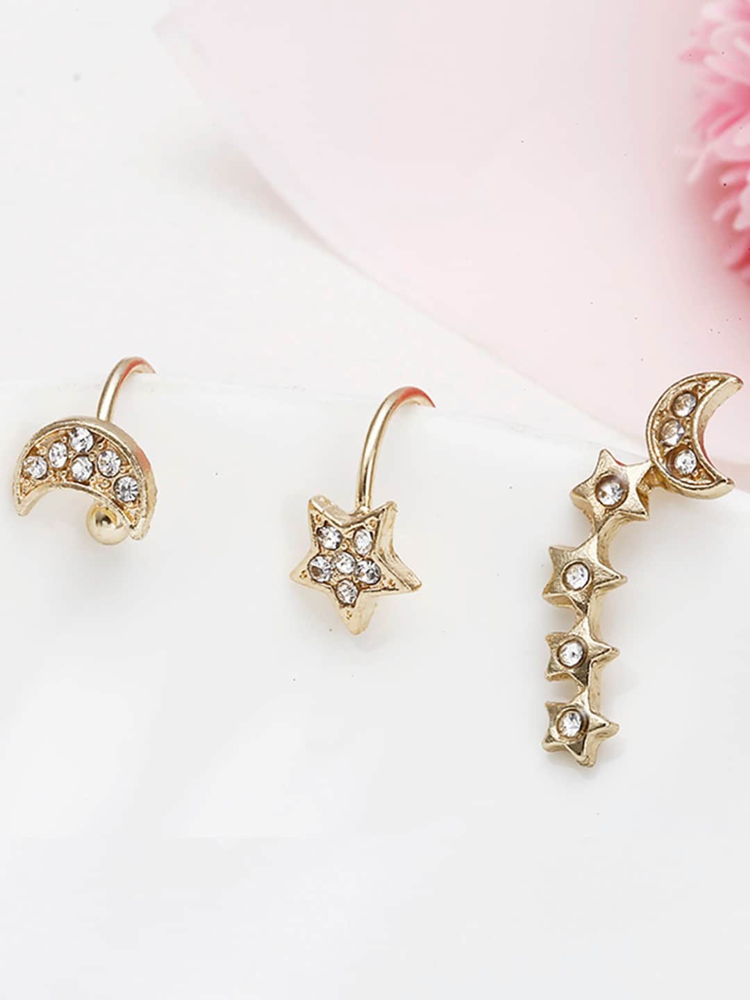

OOMPH Set Of 3 Star Shaped Ear Cuff Earrings, Gold