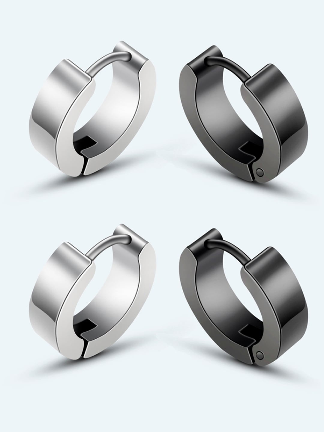 

OOMPH Set Of 2 Contemporary Hoop Earrings, Silver
