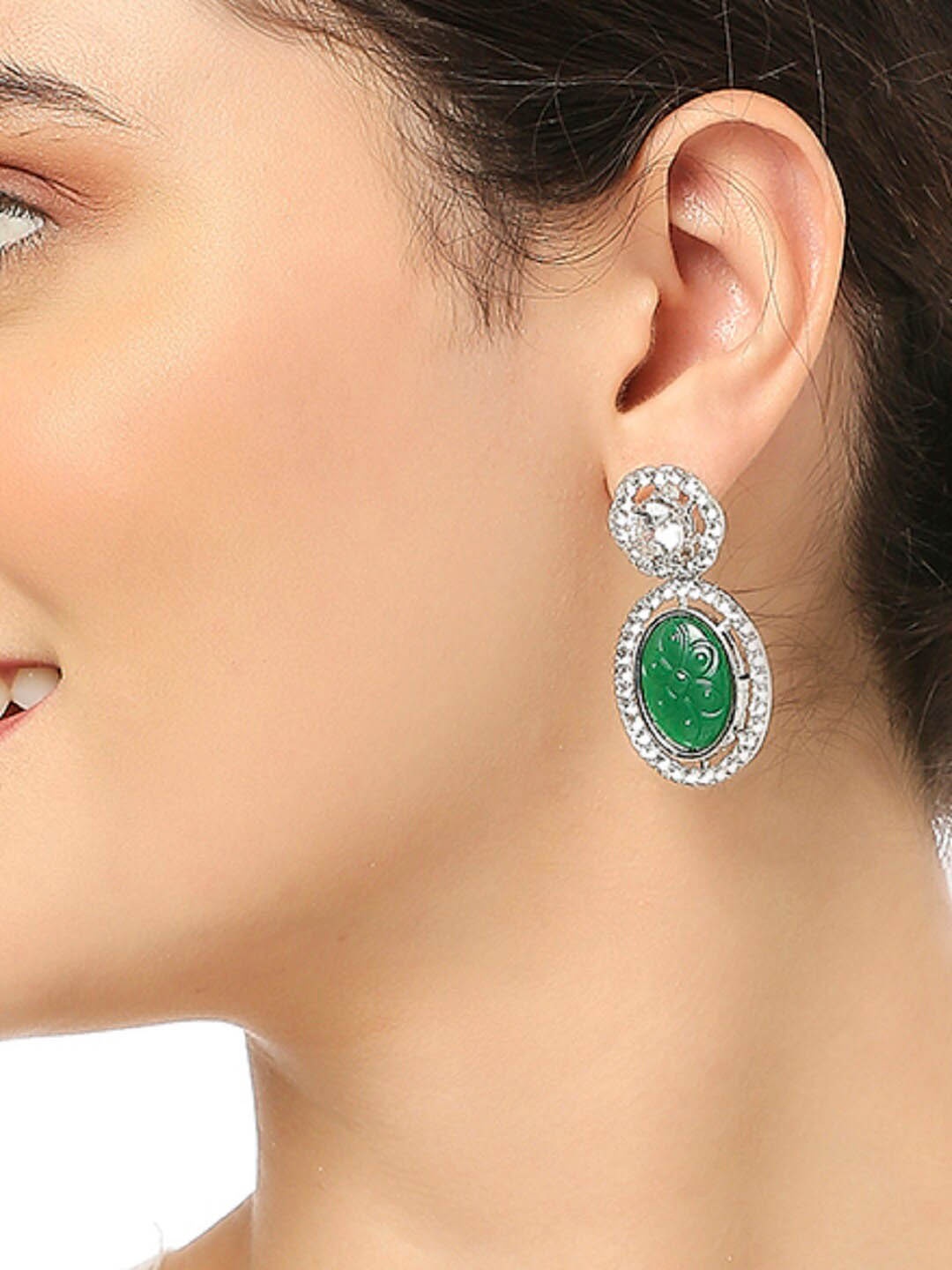 

OOMPH American Diamond Studded Drop Earrings, Silver