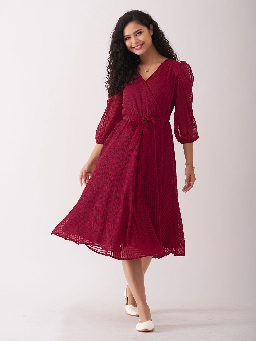 

AASK Self Design Wrap Midi Dress, Maroon