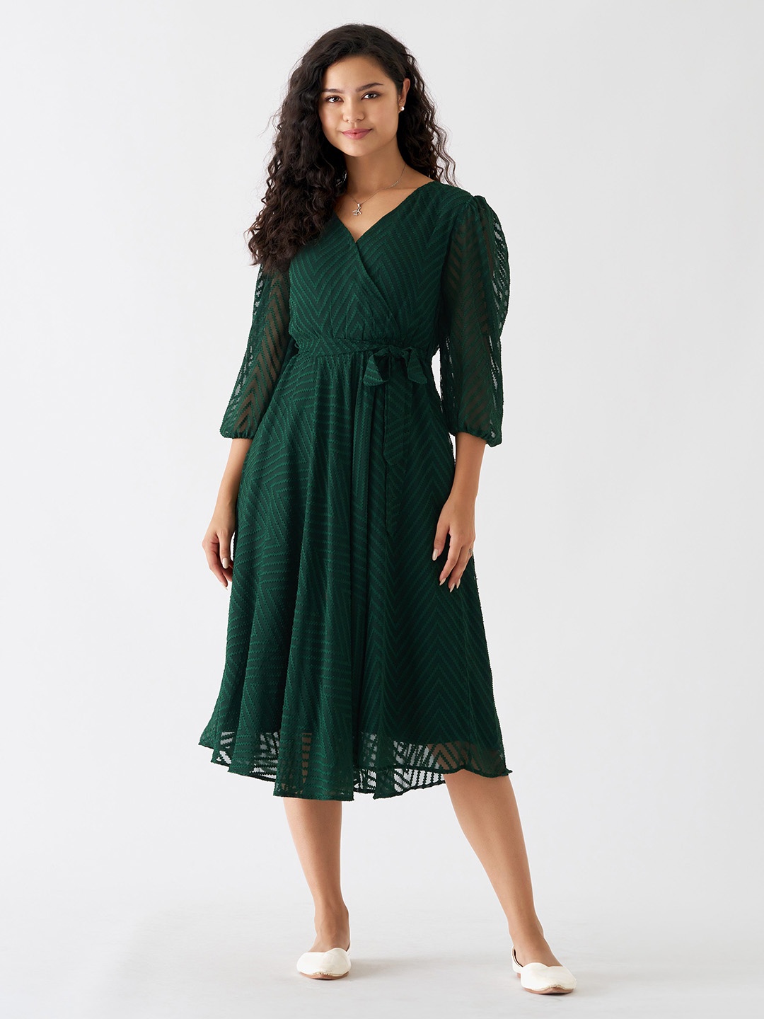 

AASK Self Design Wrap Midi Dress, Green