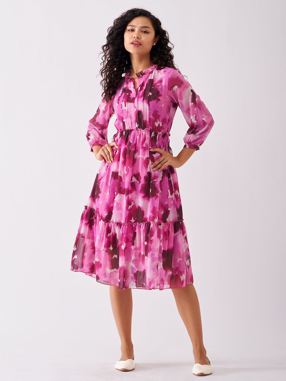 

AASK Floral Printed Crepe Fit & Flare Dress, Pink