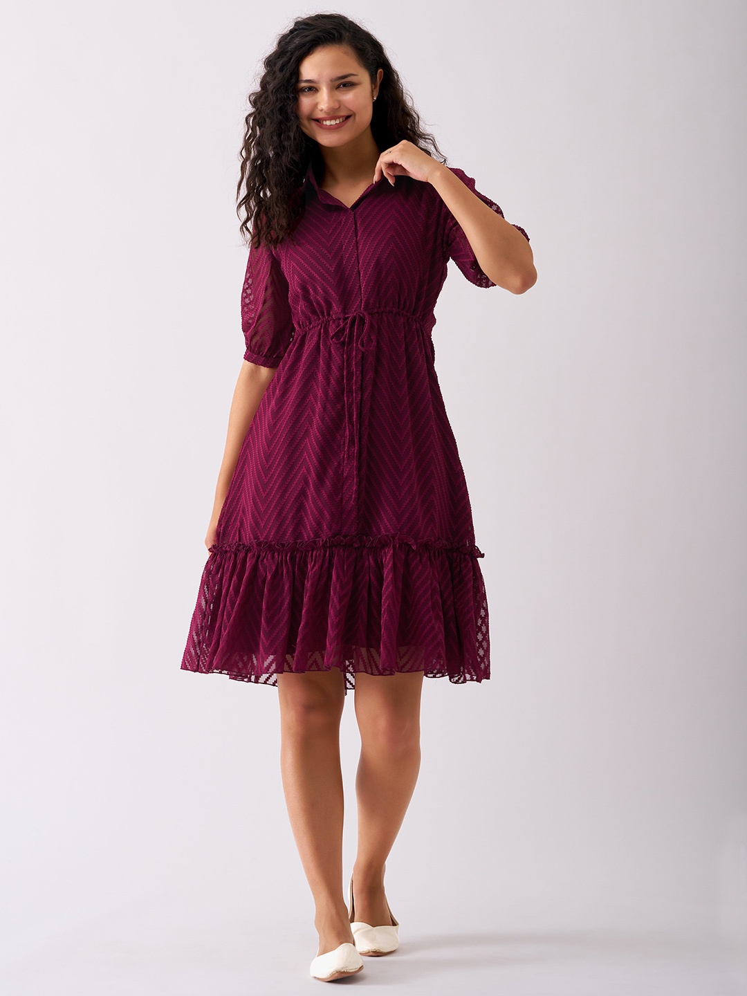 

AASK Self Design Crepe Fit & Flare Dress, Burgundy