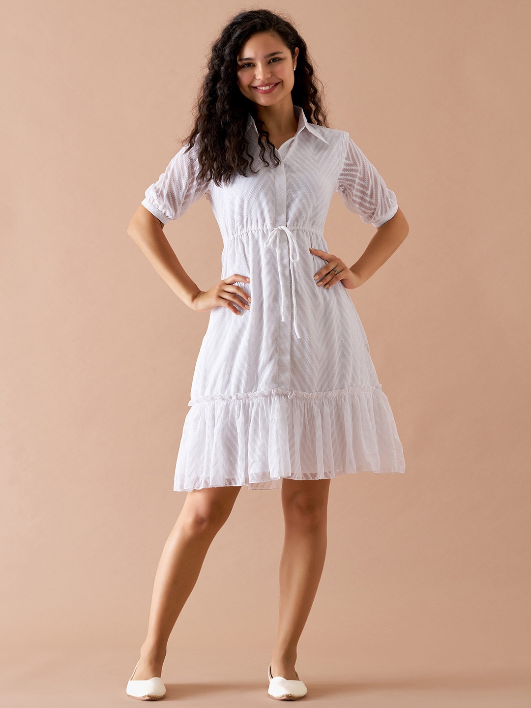 

AASK Self Design Crepe Fit & Flare Dress, White