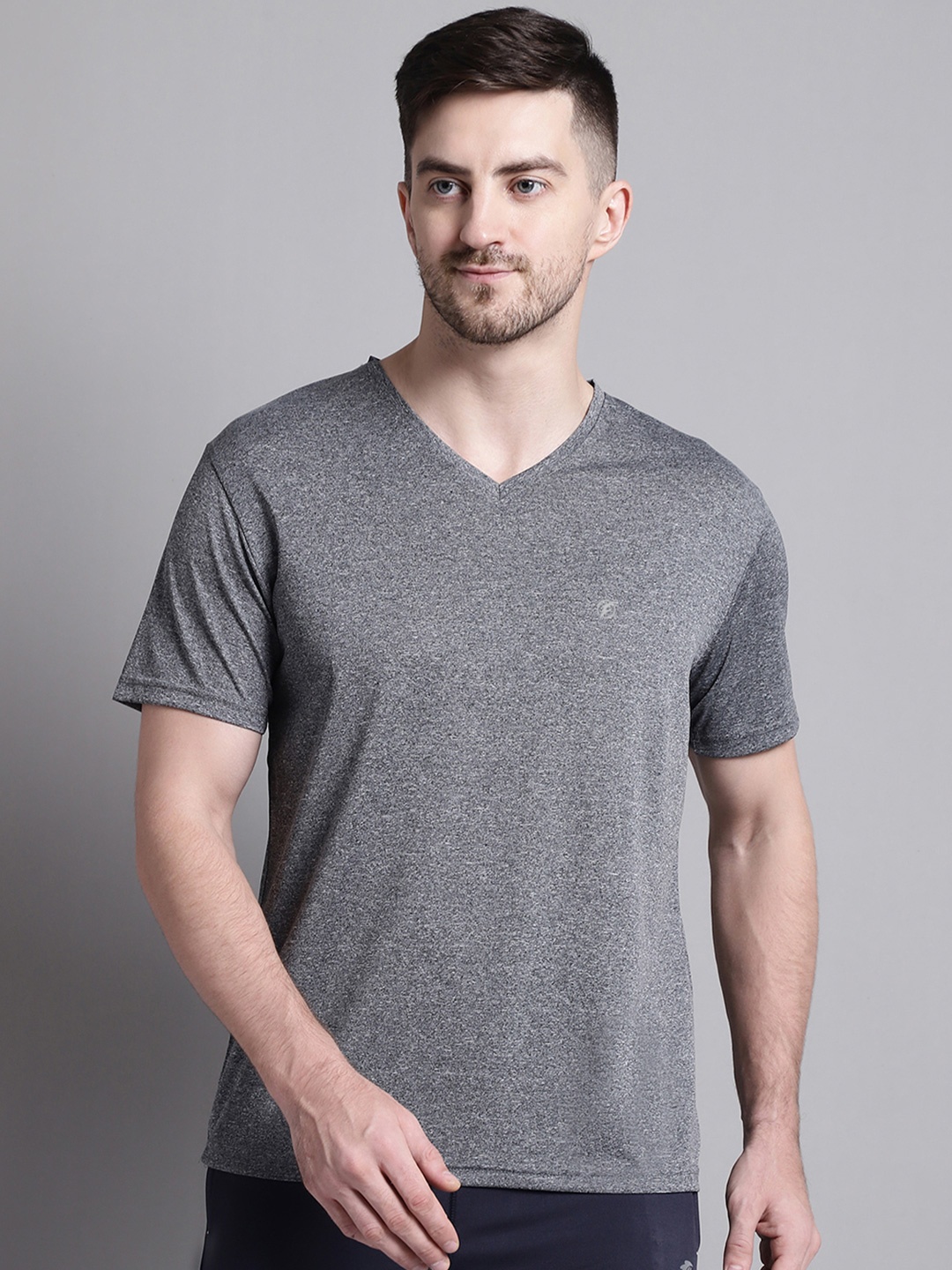 

Friskers Men Grey V-Neck Slim Fit T-shirt