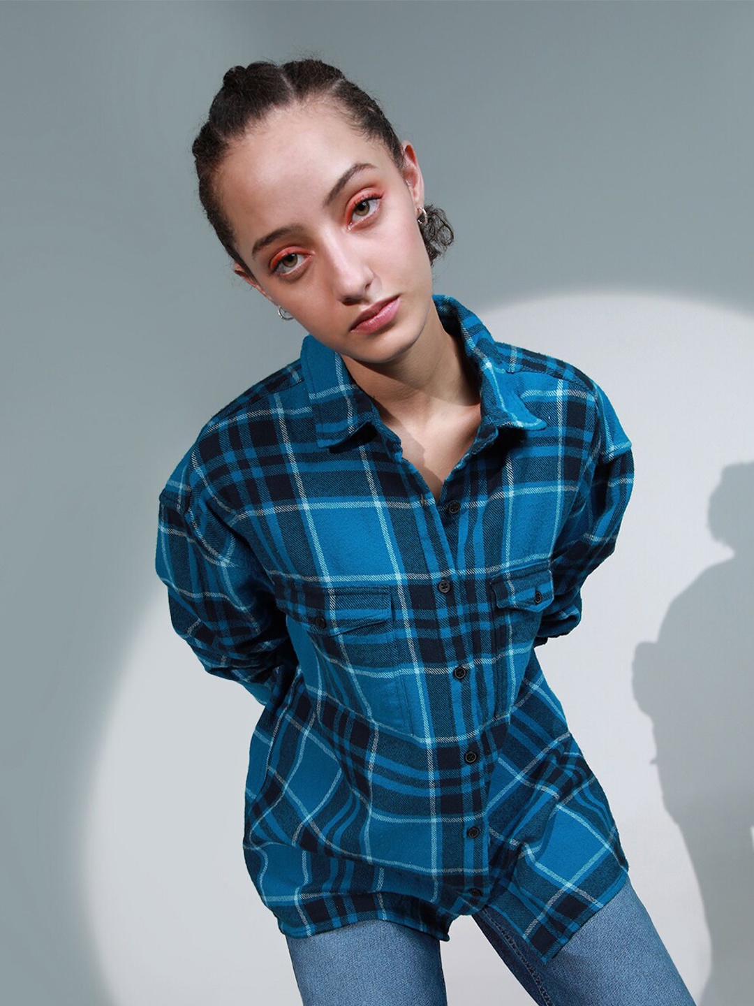 

Hubberholme Classic Oversized Tartan Checked Pure Cotton Casual Shirt, Blue
