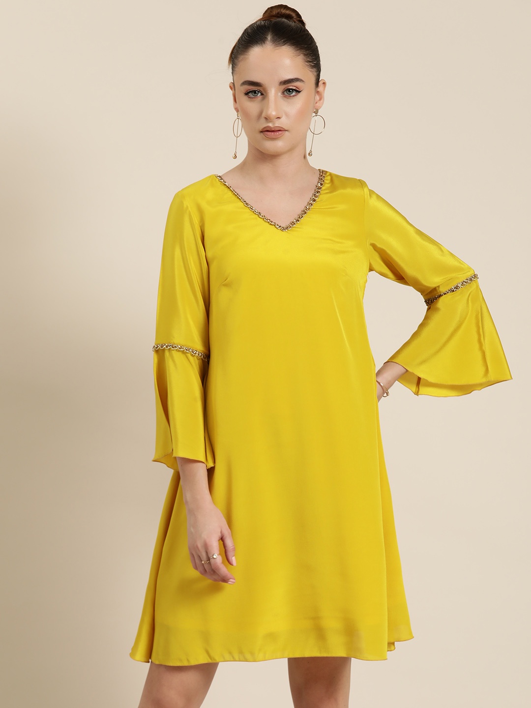 

Qurvii Desi Bell Sleeves A-Line Dress, Mustard