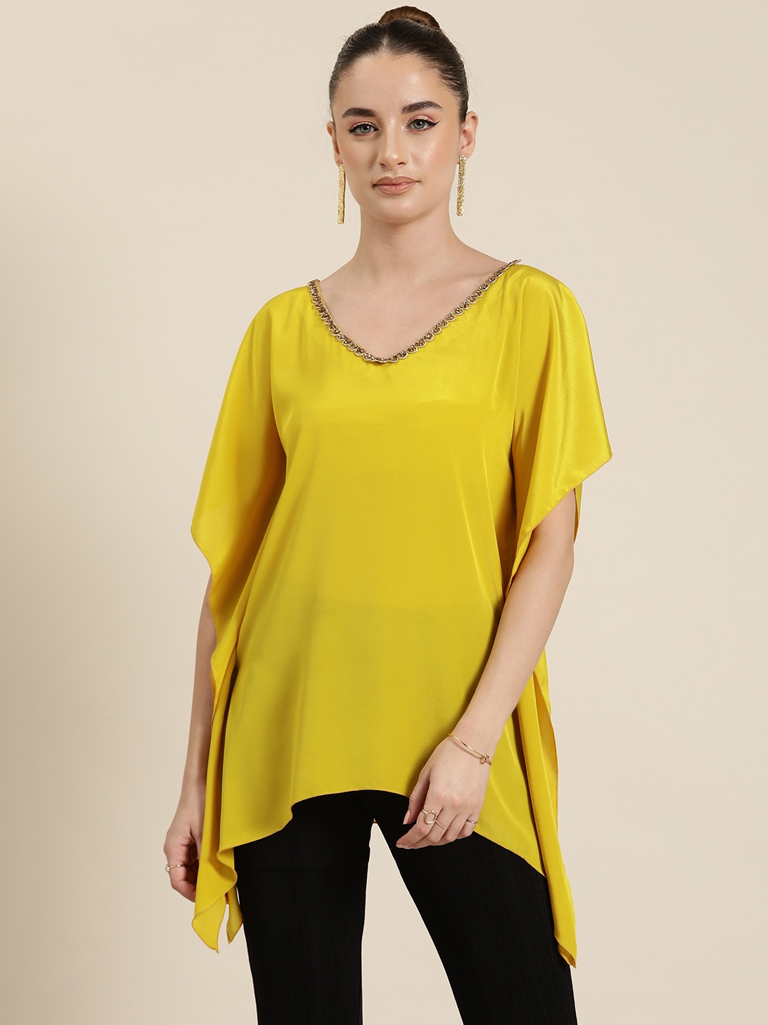 

Qurvii Desi Extended Sleeves Kaftan Top, Mustard