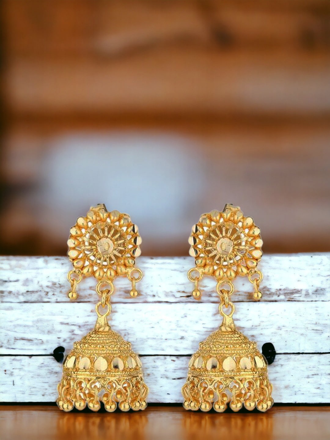 

Goldnera Gold-Pleated Floral Jhumkas