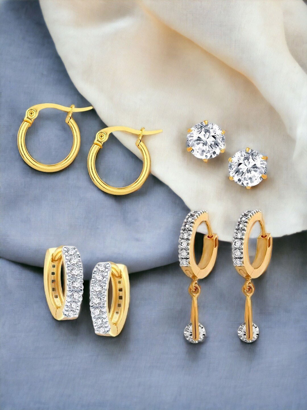 

Goldnera Set Of 4 Stone Studded Studs Earrings, Gold