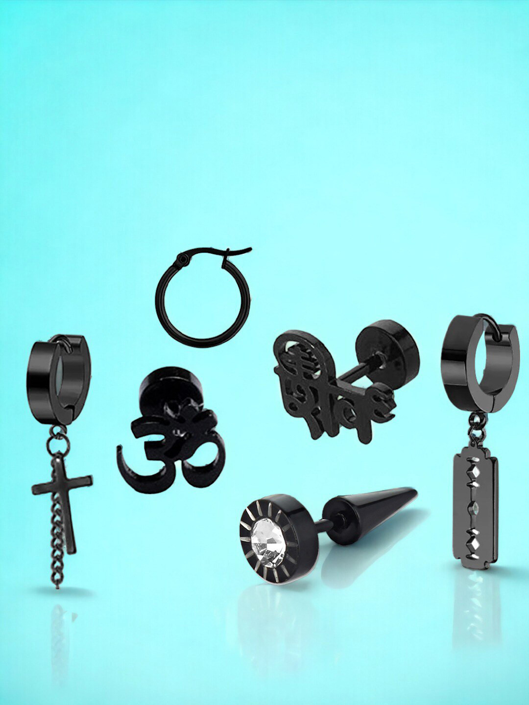 

Goldnera Set Of 6 Contemporary Studs Earrings, Black