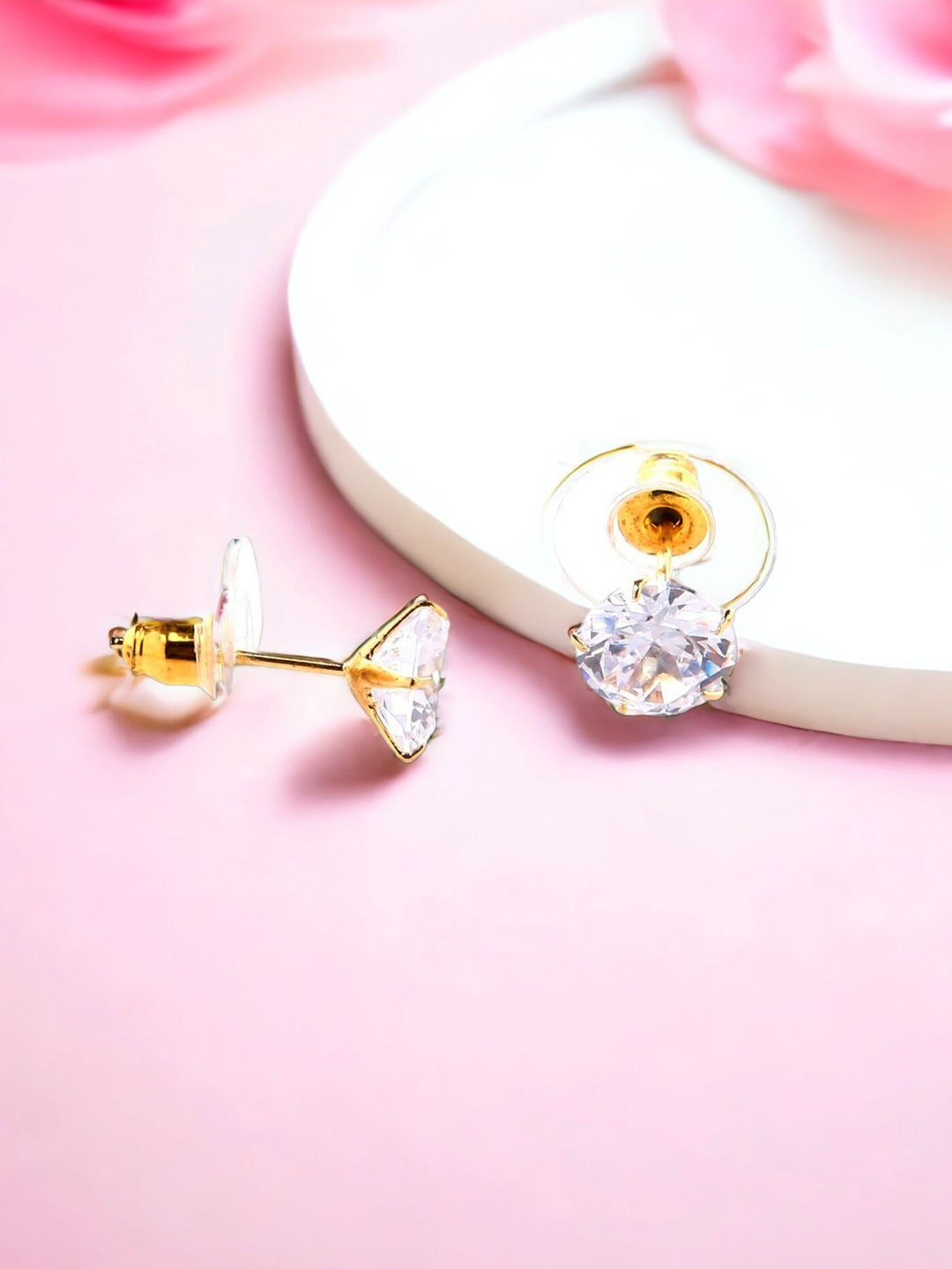 

Goldnera Brass-Plated Stone-Studded Contemporary Studs Earrings, Gold