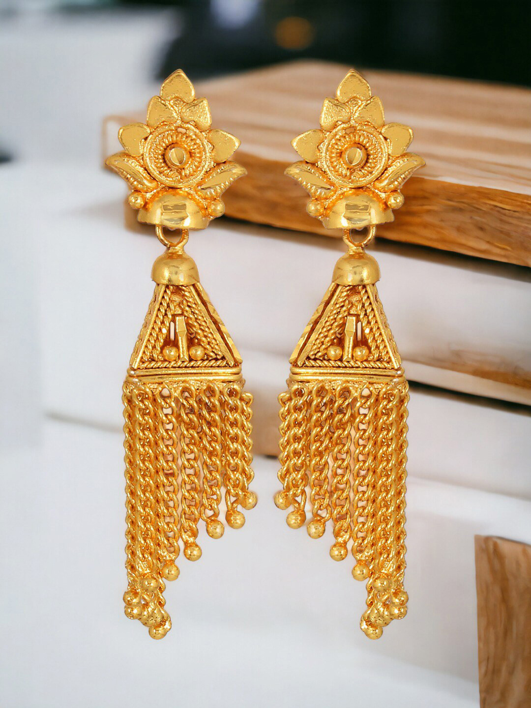 

Goldnera Gold Plated Tasselled Jhumkas