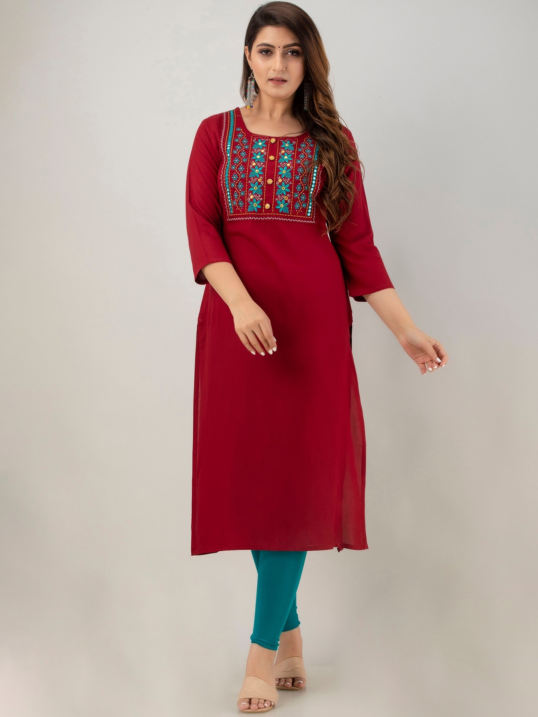 

BAESD Ethnic Motifs Yoke Design Thread & Mirror Work Kurta, Maroon