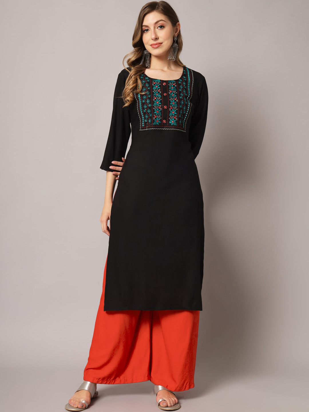 

BAESD Ethnic Motifs Yoke Design Kurta, Black
