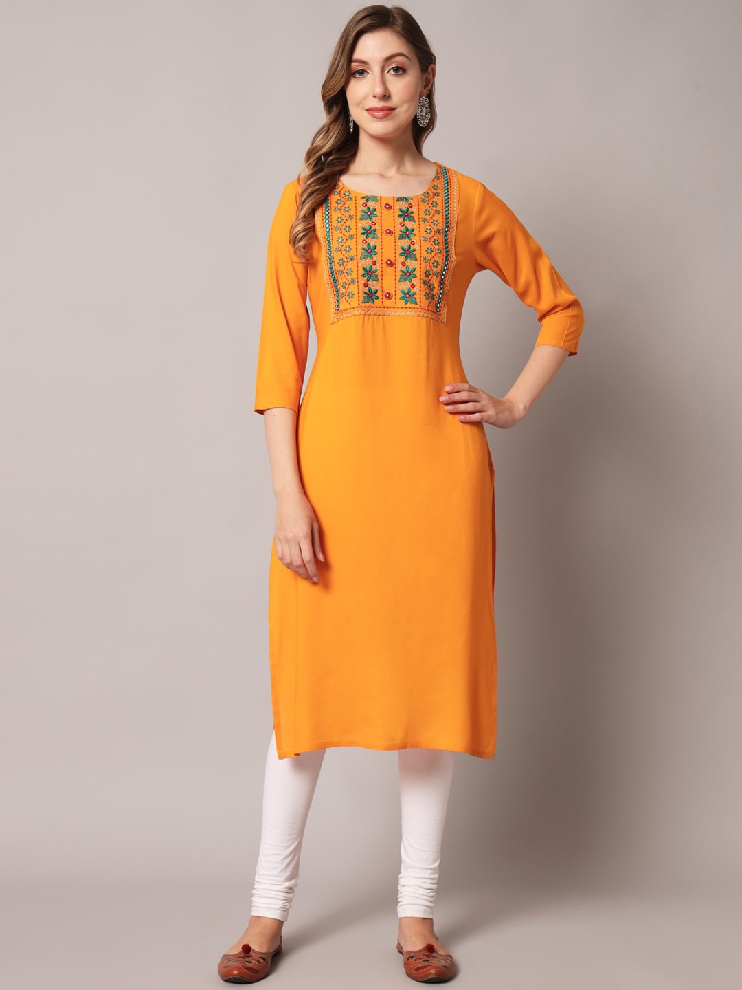 

BAESD Ethnic Motifs Yoke Design Thread Work Kurta, Mustard