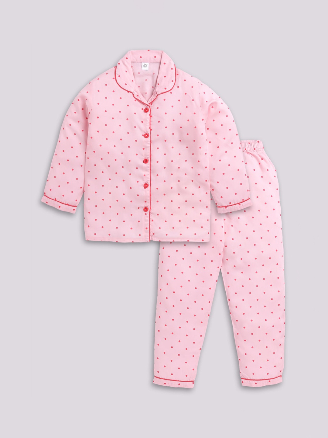 

Clt.s Girls Polka Dots Printed Night suit, Pink