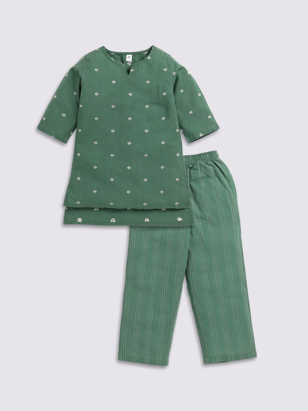

Clt.s Girls Geometric Printed Pure Cotton Night suit, Green