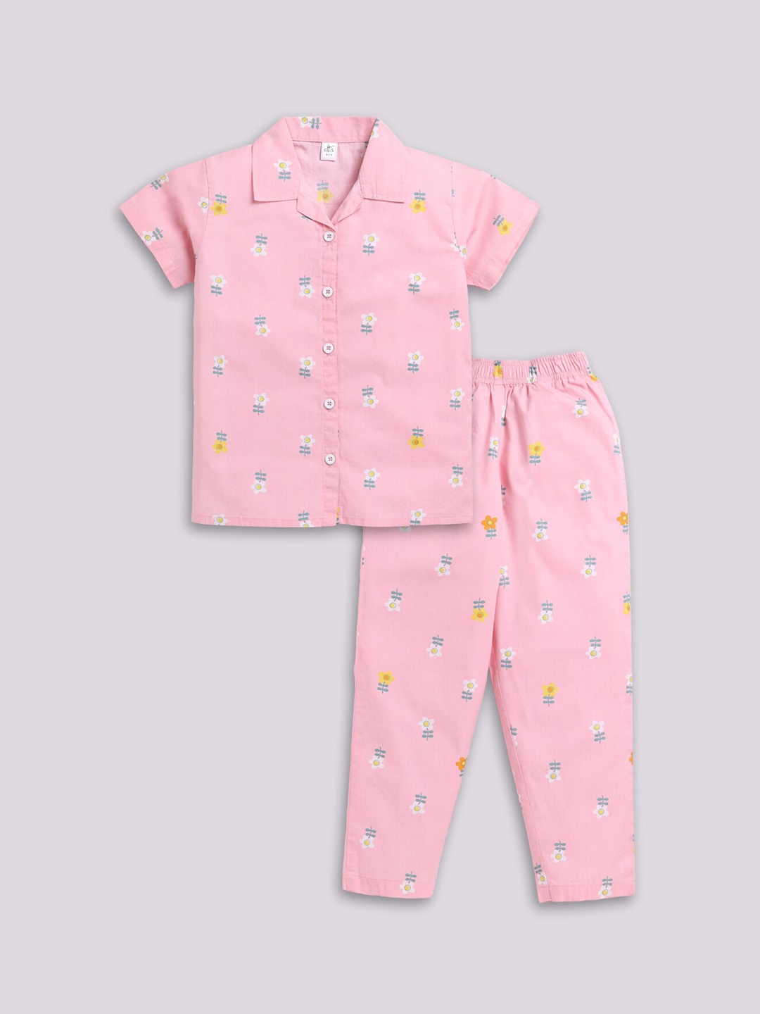 

Clt.s Girls Floral Printed Pure Cotton Shirt With Pyjamas, Pink