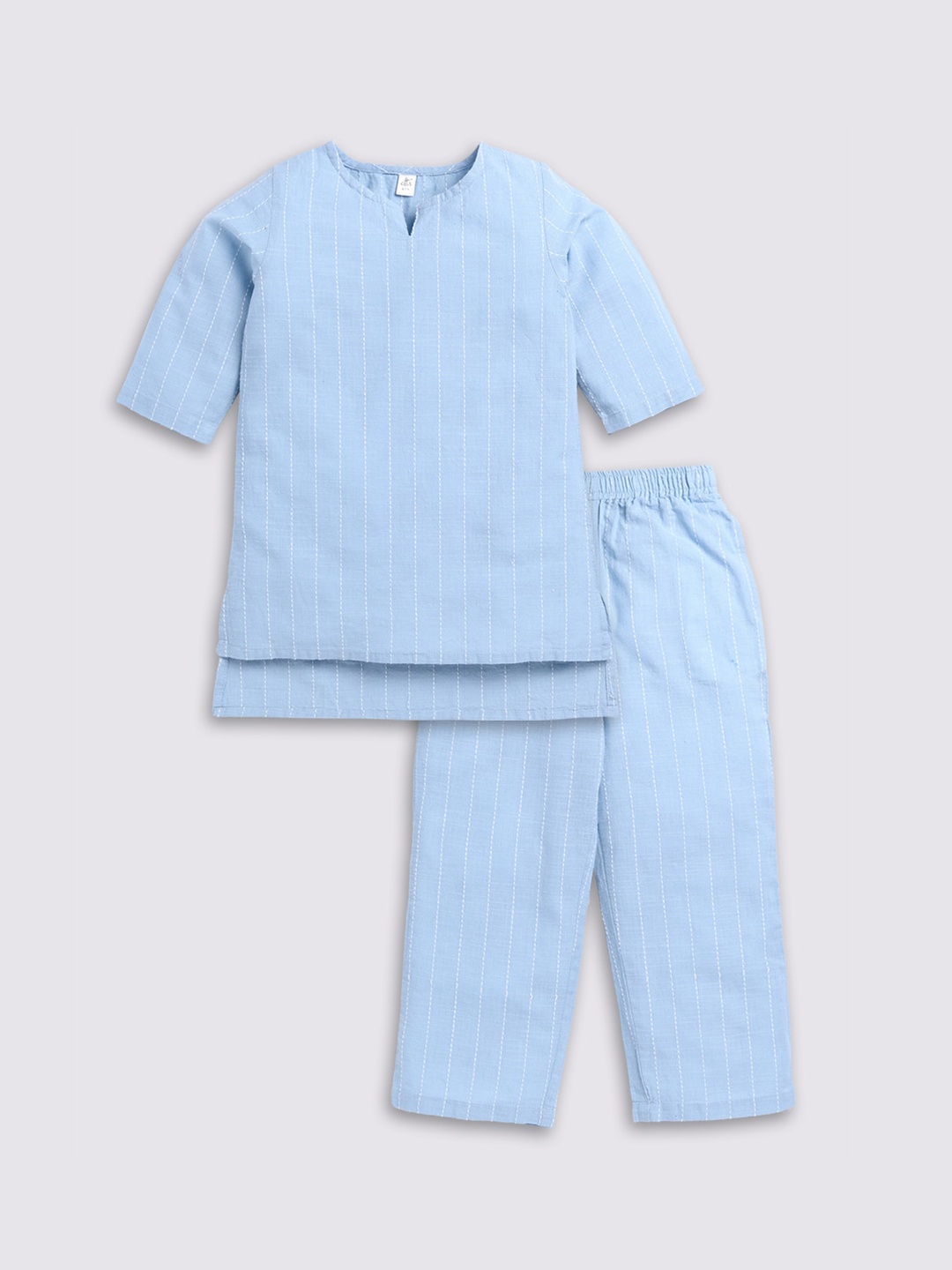 

Clt.s Girls Striped Pure Cotton Top With Pyjamas, Blue