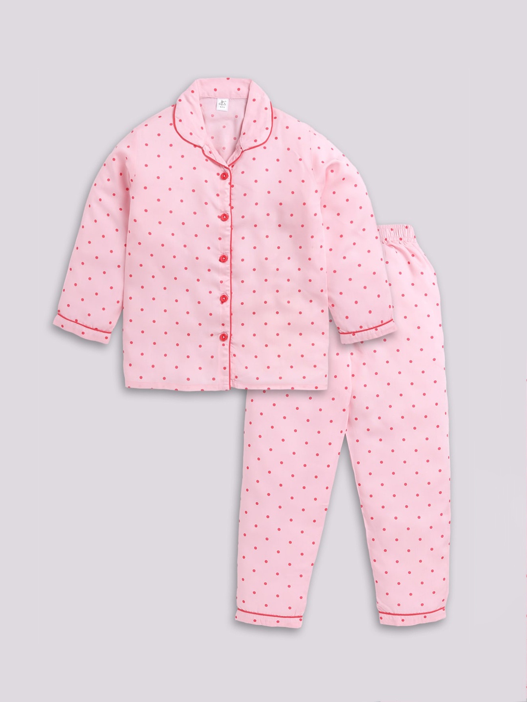 

Clt.s Girls Polka Dots Printed Night suit, Pink