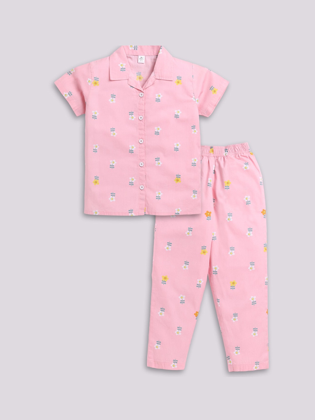 

Clt.s Girls Floral Printed Pure Cotton Shirt With Pyjamas, Pink