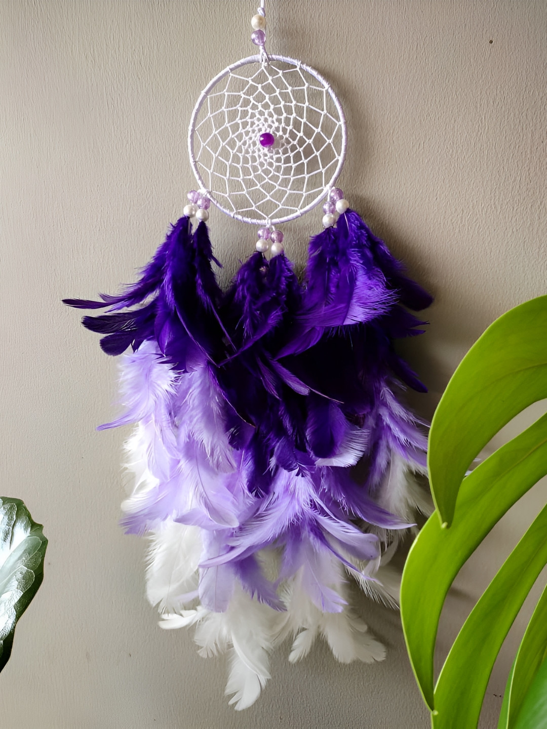 

UVID ART AND CRAFT SUPPLIES Lavender & White Feathers Hanging Dream Catcher