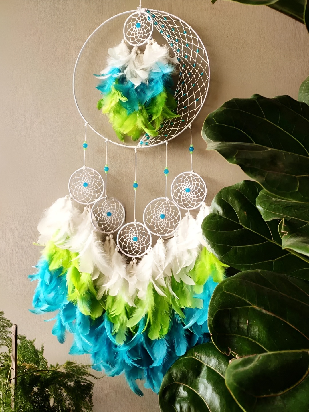 

UVID ART AND CRAFT SUPPLIES Blue & White Feathers Hanging Dream Catcher