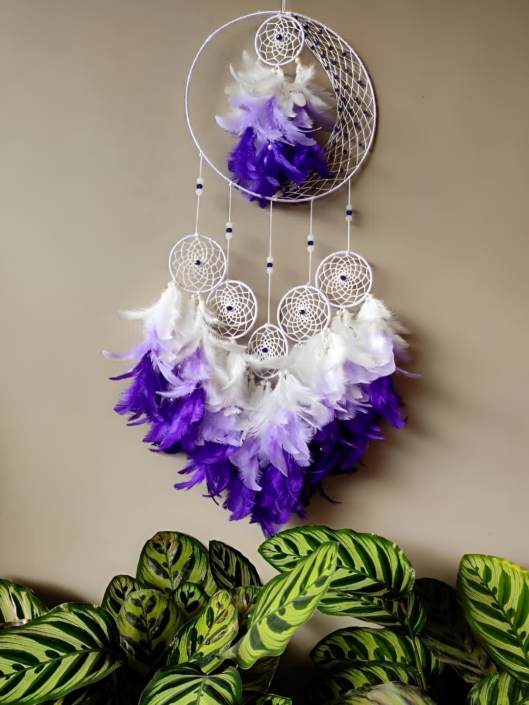 

UVID ART AND CRAFT SUPPLIES Purple & White Hanging Dream Catcher Windchimes