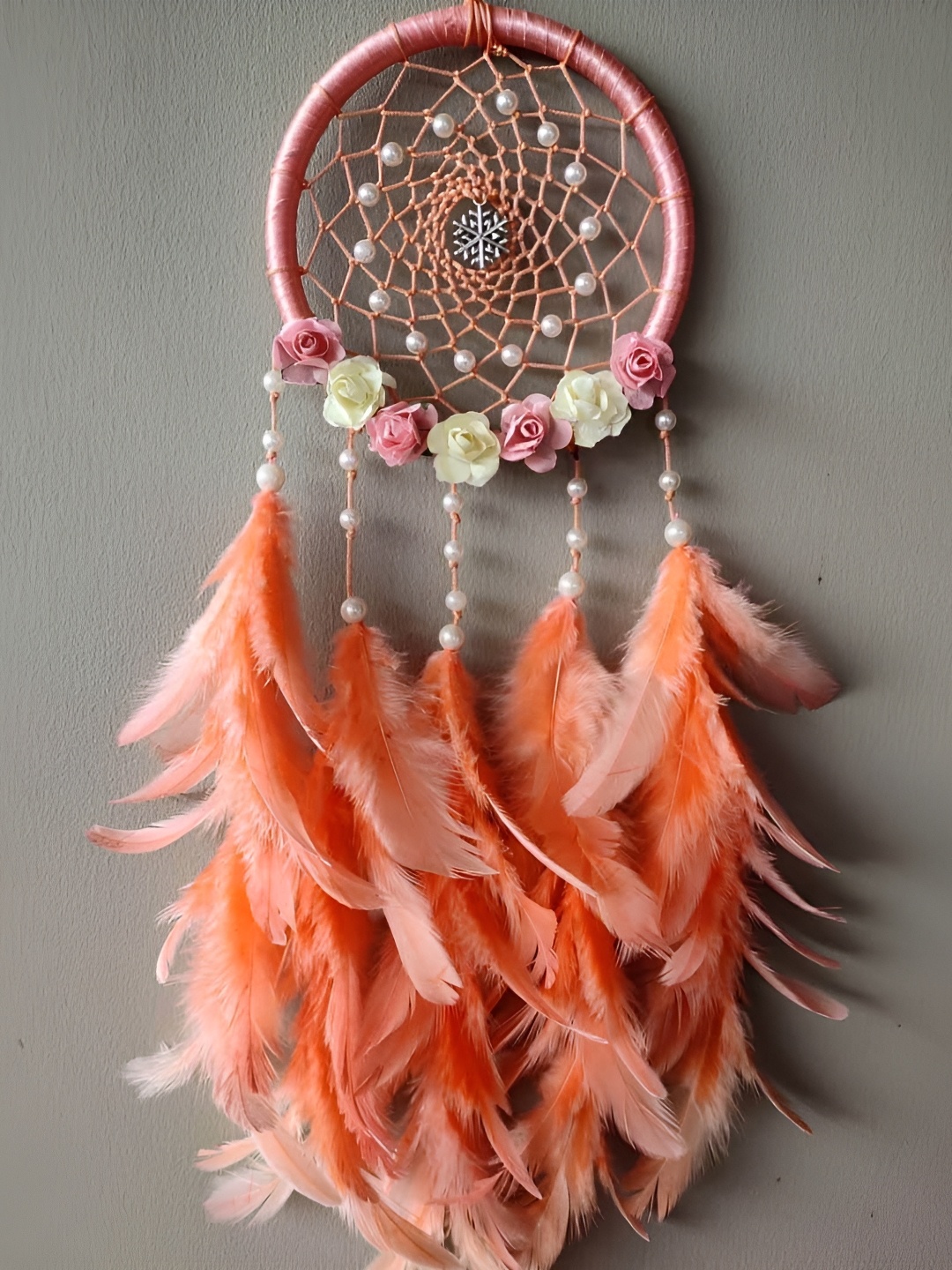 

UVID ART AND CRAFT SUPPLIES Orange& Pink Textured Feather Dream Catcher