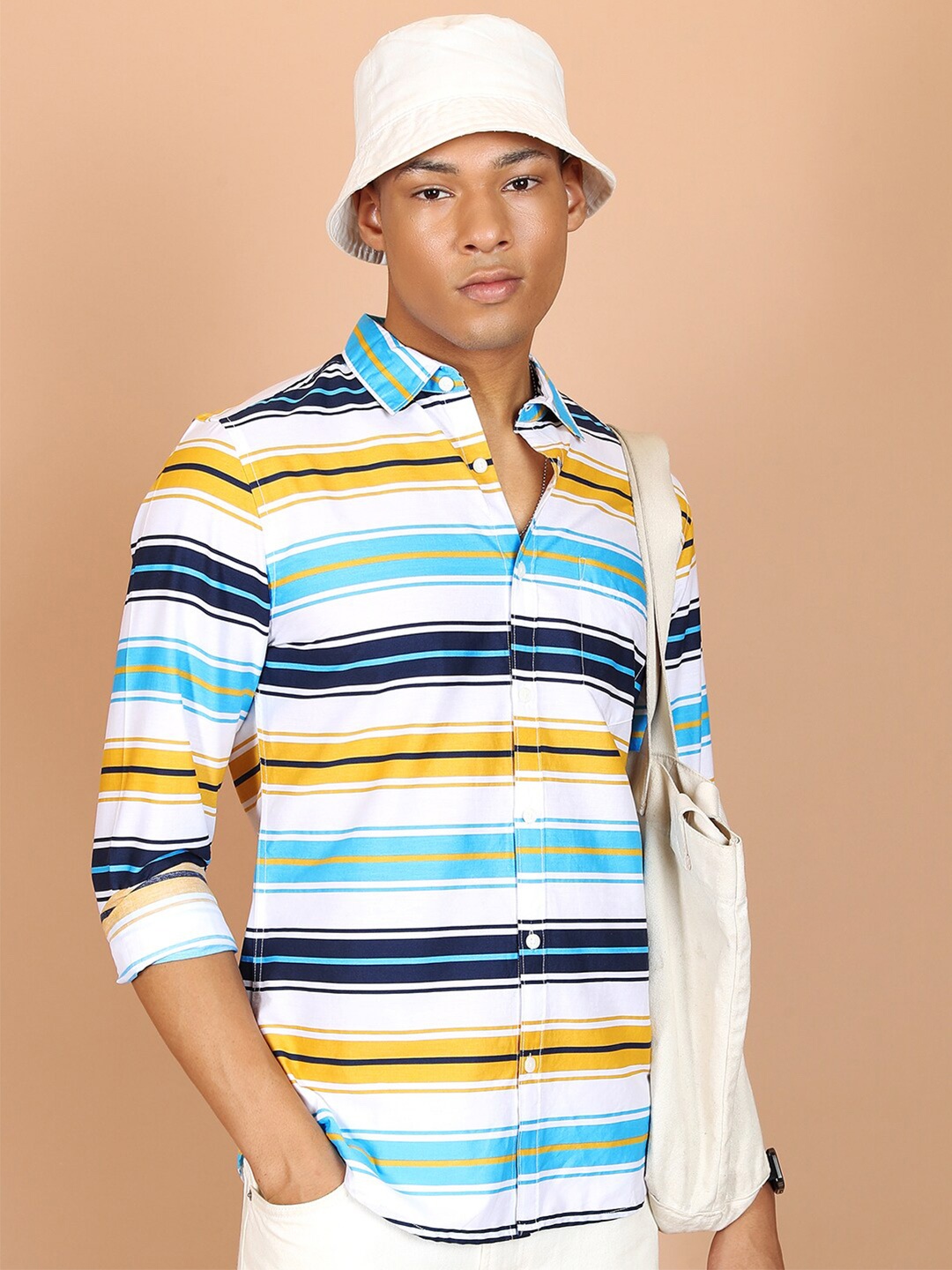 

KETCH Slim Fit Vertical Striped Casual Cotton Shirt, White