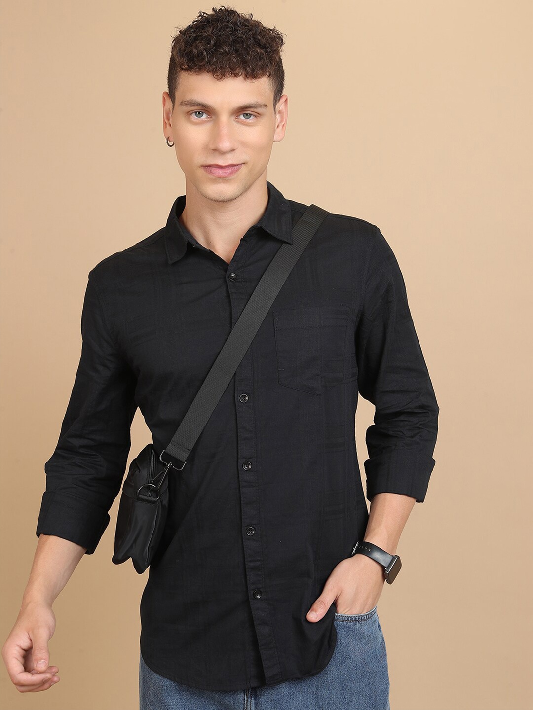 

KETCH Slim Fit Classic Cotton Casual Shirt, Black