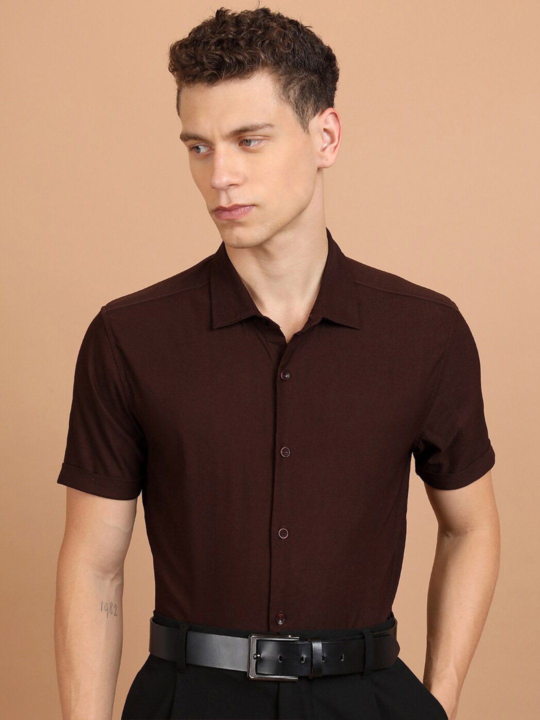 

KETCH Slim Fit Short Sleeves Casual Shirt, Brown